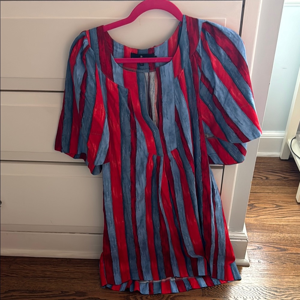 Pomander Place Red and Blue Puff Sleeve Mini Dress